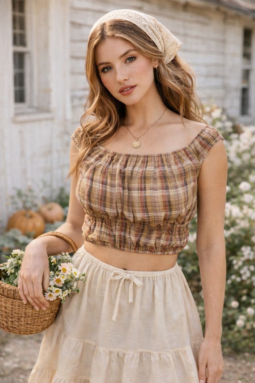 AMERICAN EAGLE Plaid Crop Top Size Small S COUNTRY GIRL COWGIRL WESTERN FARM